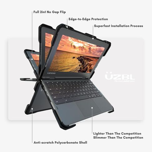 UZBL Case for Lenovo Chromebook 300e / 500e Gen 3 | Protective Hard Shell Polycarbonate Clear Case Cover | Student-Proof Rubberized Edge Protection in Kuwait