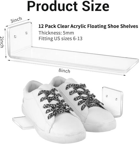 12 حزمة من أرفف الأحذية العائمة المصنوعة من الأكريليك الشفاف - رف عرض أحذية رياضية غير مرئي مثبت على الحائط لمجموعة الأحذية المرتفعة، سهل التركيب (يتضمن الأجهزة) in Kuwait
