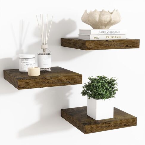 Fun Memories Floating Shelves for Wall 32 Inch Set of 3, Farmhouse Floating Shelves with Invisible Heavy Duty Bracket, 10 Inch Deep Bathroom Shelves for Storage, Living Room, Kitchen, Decor, Brown in Kuwait