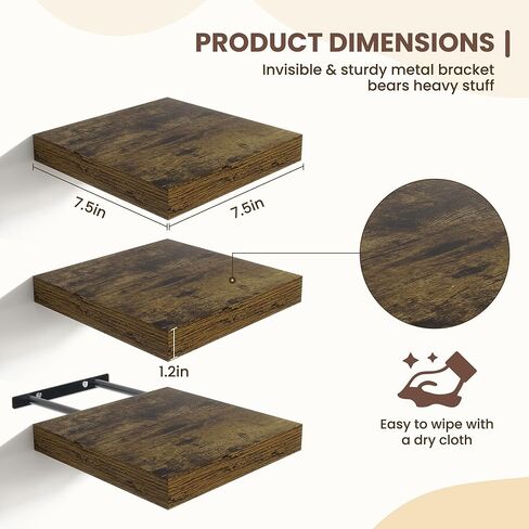 Fun Memories Floating Shelves for Wall 32 Inch Set of 3, Farmhouse Floating Shelves with Invisible Heavy Duty Bracket, 10 Inch Deep Bathroom Shelves for Storage, Living Room, Kitchen, Decor, Brown in Kuwait