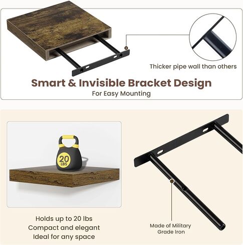 Fun Memories Floating Shelves for Wall 32 Inch Set of 3, Farmhouse Floating Shelves with Invisible Heavy Duty Bracket, 10 Inch Deep Bathroom Shelves for Storage, Living Room, Kitchen, Decor, Brown in Kuwait