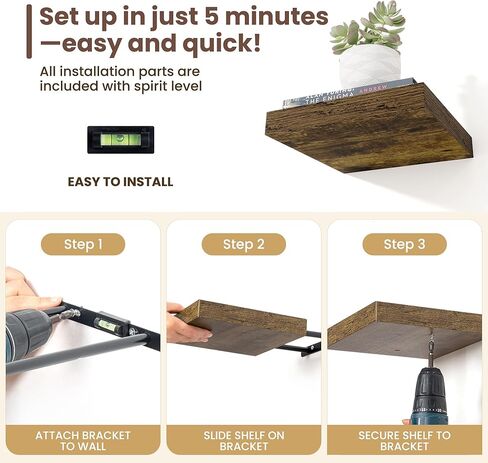 Fun Memories Floating Shelves for Wall 32 Inch Set of 3, Farmhouse Floating Shelves with Invisible Heavy Duty Bracket, 10 Inch Deep Bathroom Shelves for Storage, Living Room, Kitchen, Decor, Brown in Kuwait