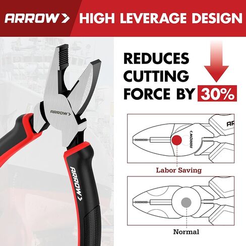ARROW Linesman Pliers, 8-inch High Leverage Diagonal Pliers Tool with Comfortable TPR Handle, High Carbon Steel, Wire Cutter for Electric and Daily Use in Kuwait