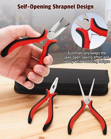 6-Piece Mini Pliers Set with Needle Nose, Linesman, Diagonal, Bent Nose, End Cutting, and Long Nose Pliers for Electronics Repair and Jewelry Making in Red and Black, Includes Storage Pouch in Kuwait
