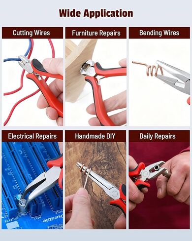 6-Piece Mini Pliers Set with Needle Nose, Linesman, Diagonal, Bent Nose, End Cutting, and Long Nose Pliers for Electronics Repair and Jewelry Making in Red and Black, Includes Storage Pouch in Kuwait