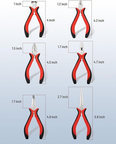 6-Piece Mini Pliers Set with Needle Nose, Linesman, Diagonal, Bent Nose, End Cutting, and Long Nose Pliers for Electronics Repair and Jewelry Making in Red and Black, Includes Storage Pouch in Kuwait