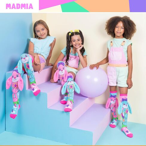 جوارب MADMIA Hunny Bunny بطول الركبة - جوارب ملونة للأطفال والكبار، هدية يوم جورب ممتعة ومجنونة in Kuwait