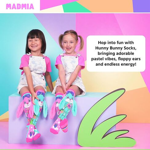 جوارب MADMIA Hunny Bunny بطول الركبة - جوارب ملونة للأطفال والكبار، هدية يوم جورب ممتعة ومجنونة in Kuwait
