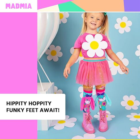 جوارب MADMIA Hunny Bunny بطول الركبة - جوارب ملونة للأطفال والكبار، هدية يوم جورب ممتعة ومجنونة in Kuwait
