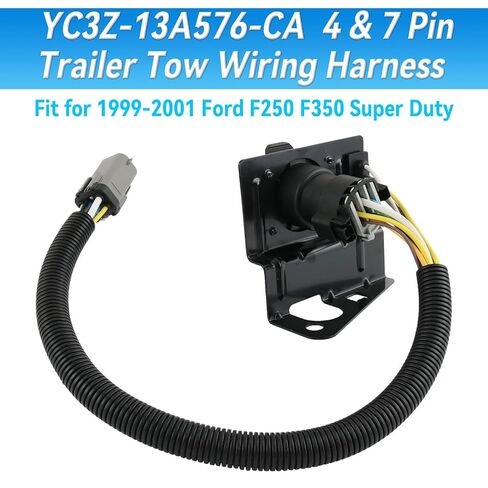 4 & 7 Pin Trailer Tow Wiring Harness Plug Fit for Ford F250 F350 Super Duty 1999 2000 2001, 4-Flat 7-Way Trailer Hitch Adapter Connector Assembly Replace YC3Z-13A576-CA in Kuwait