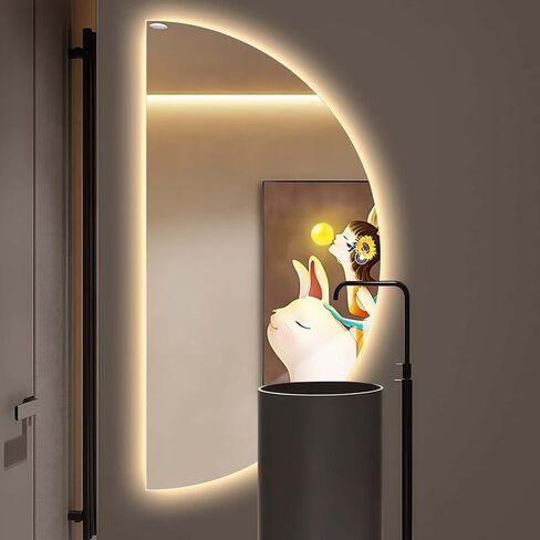 48"× 24" Half Moon LED Mirror for Bathroom, Lighted LED Vanity Mirror with Backlit, Anti-Fog,Dimmable 3-Color Lights, Frameless Irregular Smart Mirror in Saudi Arabia