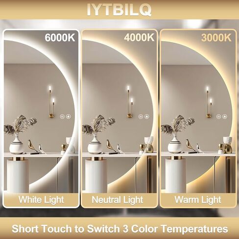 48"× 24" Half Moon LED Mirror for Bathroom, Lighted LED Vanity Mirror with Backlit, Anti-Fog,Dimmable 3-Color Lights, Frameless Irregular Smart Mirror in Saudi Arabia