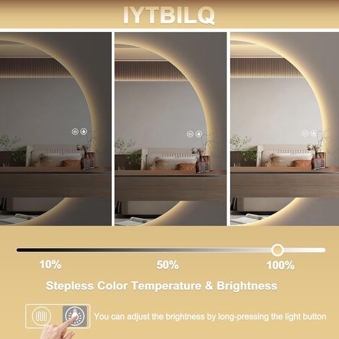 48"× 24" Half Moon LED Mirror for Bathroom, Lighted LED Vanity Mirror with Backlit, Anti-Fog,Dimmable 3-Color Lights, Frameless Irregular Smart Mirror in Saudi Arabia