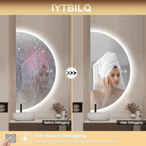 48"× 24" Half Moon LED Mirror for Bathroom, Lighted LED Vanity Mirror with Backlit, Anti-Fog,Dimmable 3-Color Lights, Frameless Irregular Smart Mirror in Saudi Arabia