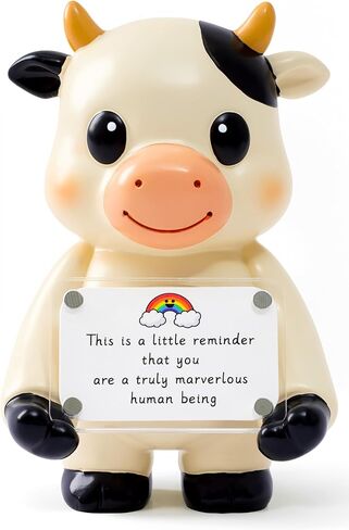 Positive Cow Figurine - 5.1" Tall Hand-Painted Resin Indoor Office Desk Decoration with Cute Motivational Sign, Funny Gift for Women Friends Bestie BFF Bestfriend Coworkers in Kuwait