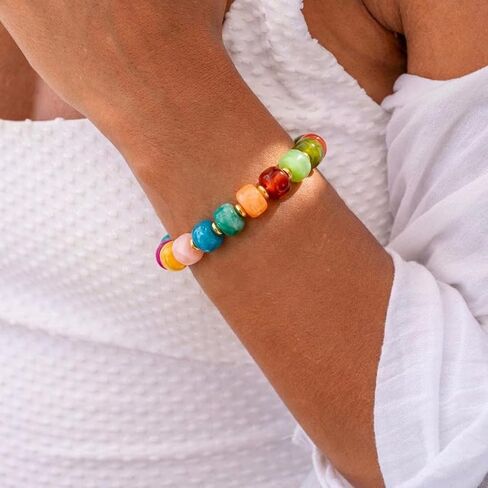 Colorful Beaded Bracelets for Women - Trendy Summer Beach Resin Beads Bracelets, Chunky Statement Jewelry Gifts for Vacation Holiday in Saudi Arabia