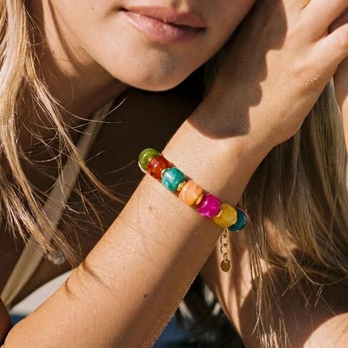 Colorful Beaded Bracelets for Women - Trendy Summer Beach Resin Beads Bracelets, Chunky Statement Jewelry Gifts for Vacation Holiday in Saudi Arabia