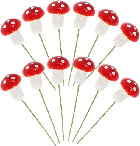 PRETYZOOM 12pcs Mini Red Mushroom Picks Mushroom Cake Decorations Cupcake Toppers Christmas Fairy Garden Micro Landscape Decorations in Kuwait