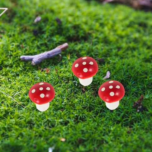 PRETYZOOM 12pcs Mini Red Mushroom Picks Mushroom Cake Decorations Cupcake Toppers Christmas Fairy Garden Micro Landscape Decorations in Kuwait