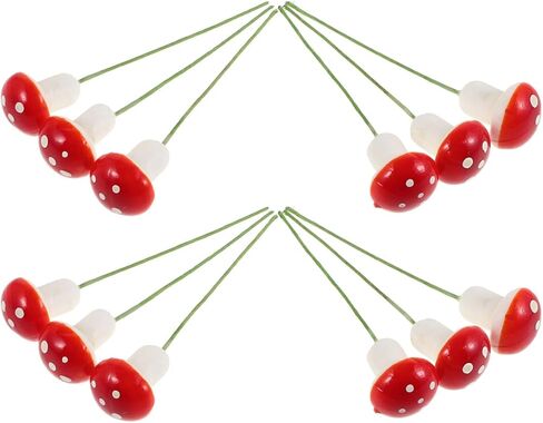 PRETYZOOM 12pcs Mini Red Mushroom Picks Mushroom Cake Decorations Cupcake Toppers Christmas Fairy Garden Micro Landscape Decorations in Kuwait