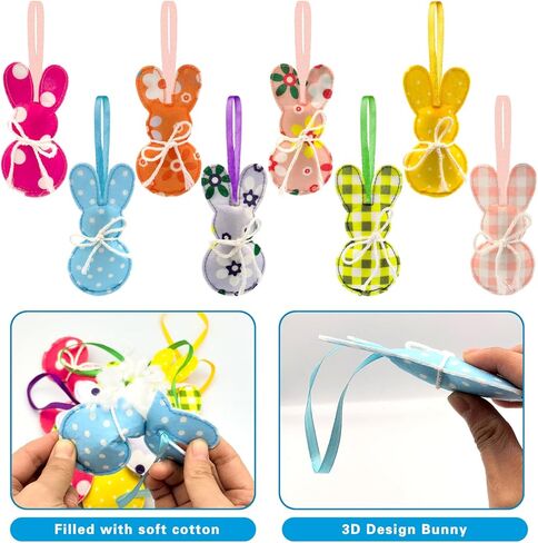24 قطعة من زينة أرنب عيد الفصح المعلقة، زينة أرنب الربيع وعيد الفصح المعلقة، زخارف أرنب قطنية مصنوعة يدويًا لعيد الفصح وحفلات الزفاف المنزلية in Kuwait