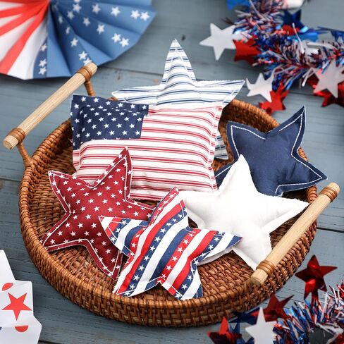 4th of July Stars Ornaments for Tiered Tray Decor - 6Pcs Patriotic Stuffed Fabric Stars - American Flag Red White and Blue Bowl Filler for Independence Day, Memorial Day Home Decorations in Kuwait