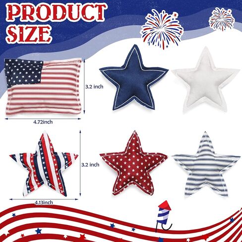 4th of July Stars Ornaments for Tiered Tray Decor - 6Pcs Patriotic Stuffed Fabric Stars - American Flag Red White and Blue Bowl Filler for Independence Day, Memorial Day Home Decorations in Kuwait