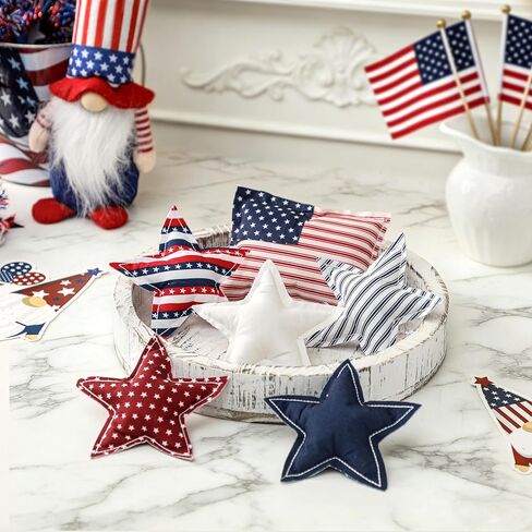 4th of July Stars Ornaments for Tiered Tray Decor - 6Pcs Patriotic Stuffed Fabric Stars - American Flag Red White and Blue Bowl Filler for Independence Day, Memorial Day Home Decorations in Kuwait