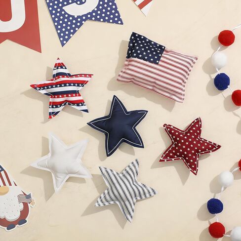 4th of July Stars Ornaments for Tiered Tray Decor - 6Pcs Patriotic Stuffed Fabric Stars - American Flag Red White and Blue Bowl Filler for Independence Day, Memorial Day Home Decorations in Kuwait