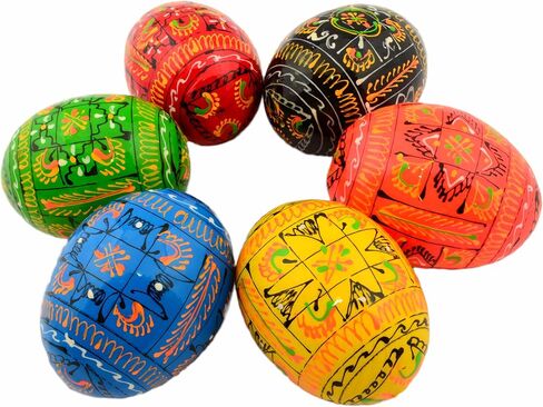 Easter Painted Eggs Wooden Ukrainian Pysanky Pysanka. Polish Pisanki. Ornaments, Set of 6 in Kuwait