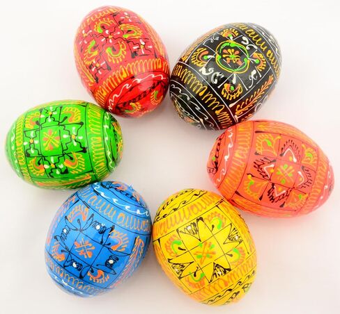 Easter Painted Eggs Wooden Ukrainian Pysanky Pysanka. Polish Pisanki. Ornaments, Set of 6 in Kuwait