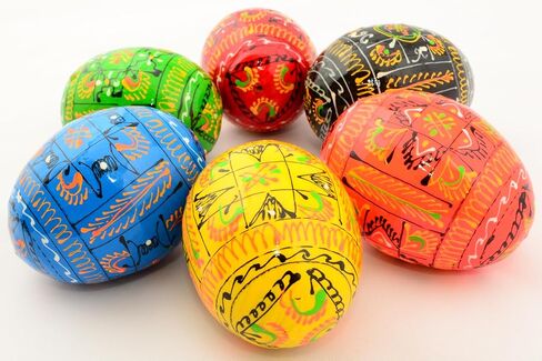 Easter Painted Eggs Wooden Ukrainian Pysanky Pysanka. Polish Pisanki. Ornaments, Set of 6 in Kuwait