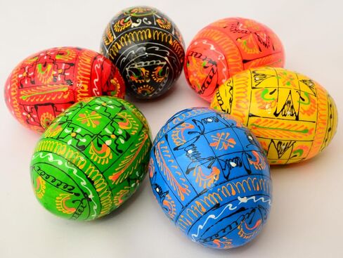 Easter Painted Eggs Wooden Ukrainian Pysanky Pysanka. Polish Pisanki. Ornaments, Set of 6 in Kuwait