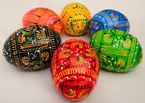 Easter Painted Eggs Wooden Ukrainian Pysanky Pysanka. Polish Pisanki. Ornaments, Set of 6 in Kuwait