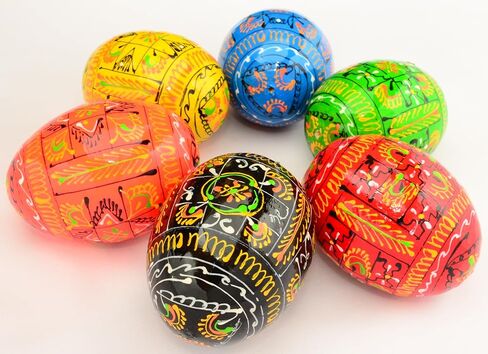 Easter Painted Eggs Wooden Ukrainian Pysanky Pysanka. Polish Pisanki. Ornaments, Set of 6 in Kuwait