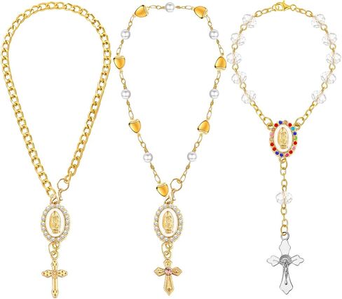 3 Pieces Car Rosary for Rearview Mirror Charm Steering Wheel Rosary Accessory Cross Pendant Car Decor Auto Interior Hanging Accessories in Kuwait