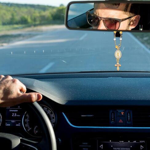 3 Pieces Car Rosary for Rearview Mirror Charm Steering Wheel Rosary Accessory Cross Pendant Car Decor Auto Interior Hanging Accessories in Kuwait