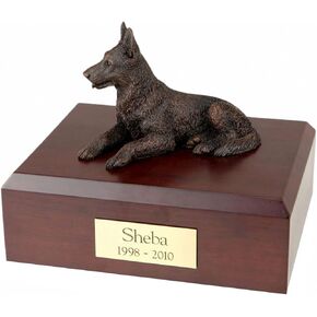 Personalized Extra Large German Shepherd Figurine Pet Cremation Urn for Ashes - Solid Wood Dog Urn (Maple, Oak or Walnut) with Cast Resin Figurine - for a Dog Weighing up to 125 Pounds in Kuwait