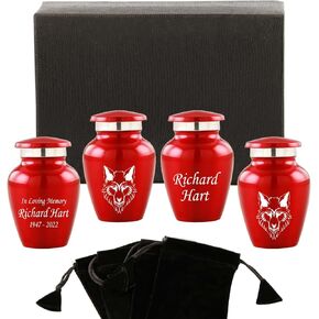 نقش شخصي لجرة حرق الجثث التذكارية لذئب منتصف الليل للرماد البشري - الجرار المزخرفة للرماد للإناث والذكور، الجرار للرماد للبالغين، الجرار الجنائزية - 4 تذكارات صغيرة in Kuwait