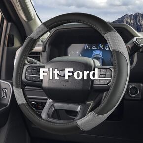 Steering Wheel Cover for Ford F-150, F-250, F-350, Expedition - Custom Fit 15.5-16 Inch Auto Car Accessory, Anti-Slip Grip & Durable Protection (15.5-16 inches - Gray) in Kuwait