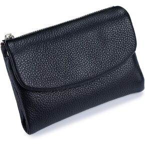 Genuine Leather Wallet for women, RFID Blocking Soft Leather Bifold Compact Card Holder Wallet with Zipper Coin Pocket ID Window (Black) in Saudi Arabia