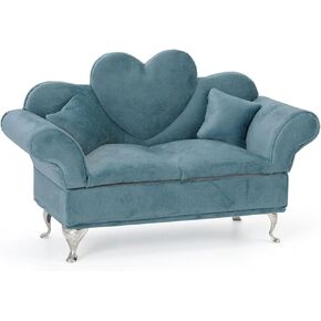 Openable Sofa Jewelry Box, Vintage Miniature Velvet Couch Jewelry Box Earrings Bracelets Rings Storage Box for Dollhouse Accessories(A,Blue) in Kuwait