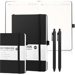 مجموعة 4 قطع من دفاتر الملاحظات اليومية مع أقلام A5 A6 مبطنة بالجلد بغلاف مقوى دفتر تنفيذي للرجال والنساء مجلة يومية، لمحامي مكتب الأعمال باللون الأسود in Kuwait