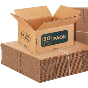 صناديق الشحن (6 بوصة طول × 4 بوصة عرض × 3 بوصة ارتفاع، عبوة 50) | صناديق بريد من الورق المقوى المموج للشركات الصغيرة والتعبئة والتغليف in Kuwait