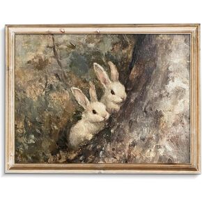uniro Vintage Easter Rabbits in the Forest Print Farmhouse Wall Art Retro Bunny Wall Art Cottage Easter and Spring Decor for Bedroom Bathroom Kitchen Holidays Decor - 8x10 Unframed in Kuwait