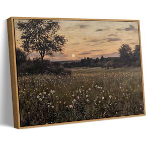 Framed Vintage Farmhouse Canvas Wall Art Rustic Wildflower Field Landscape Painting Wall Decor Retro Moody Landscape Prints Fireflies Field in Twilight Canvas Artwork for Living Room Bedroom 8x10 in Saudi Arabia