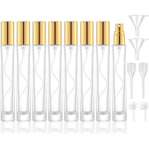 10ml Glass Spray Bottle, Thick Glass Atomizer, Perfume Decanter Kit, Small Travel Perfume Atomizer Bottle Refillable (8PCS, Gold) in Kuwait