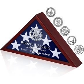 Gyazii Flag Display Case for Burial Flag Real Glass Front, Solid Wood Flag Holder for 5'x9.5' Flag with Wall Mount, Mahogany Military Shadow Box Frame for Veterans in Saudi Arabia