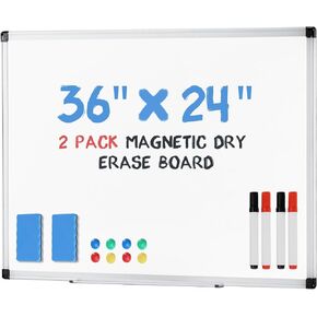 لوح مسح جاف مغناطيسي وسبورة بيضاء، 36 × 24 بوصة، إطار من الألومنيوم الفضي، يأتي مع ممحاة جافة واحدة، 2 علامة مسح جاف، 1 صينية أقلام و4 دبابيس مغناطيسية in Kuwait
