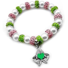EVKILKJS Aka Sorority Gifts for Women Aka Bracelet Pink Green Sorority Society Jewelry Ivy Leaf Silver Pendant in Kuwait